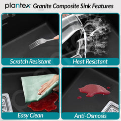 Plantex Quartz Sink for Kitchen/UV Protected Black Kitchen Sink/Granite Single Bowl Sinks/Undermount/Topmount (Black-24x18 Inches)-3