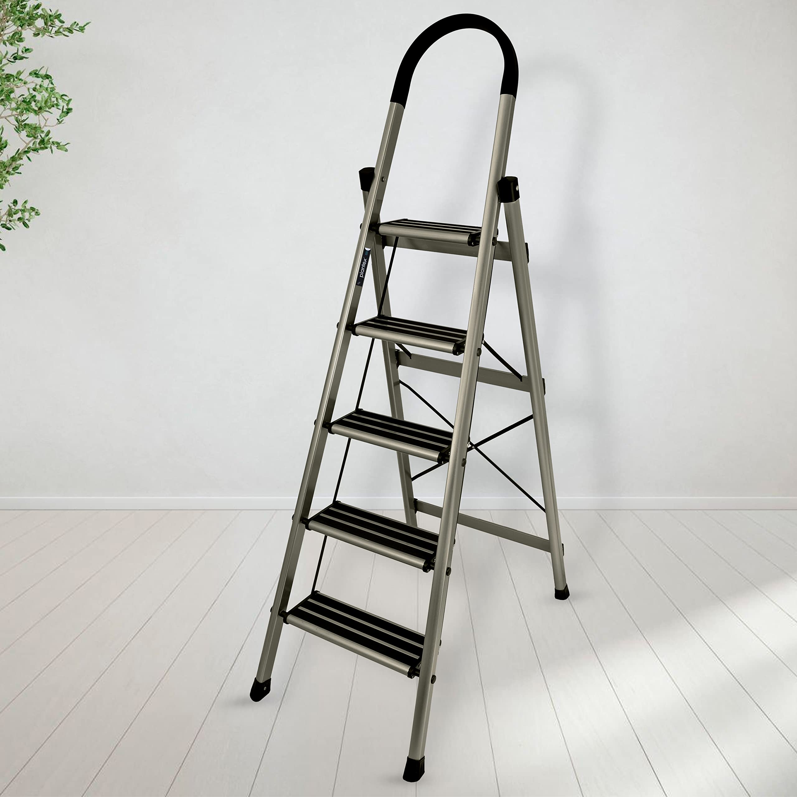 Plantex Guardex 4 Step Foldable Aluminum Ladder for Home/Ladder with Anti-Slip Shoes and Edge Guards/5 Year Manufacturer Warranty (Anodize Coated-Gold)