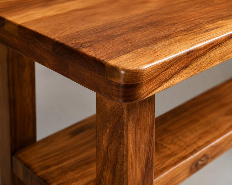 Solid Sheesham Wood C Shape Side Table for Living Room | Modern Sofa End Table | Wooden Laptop Table for Bed | 