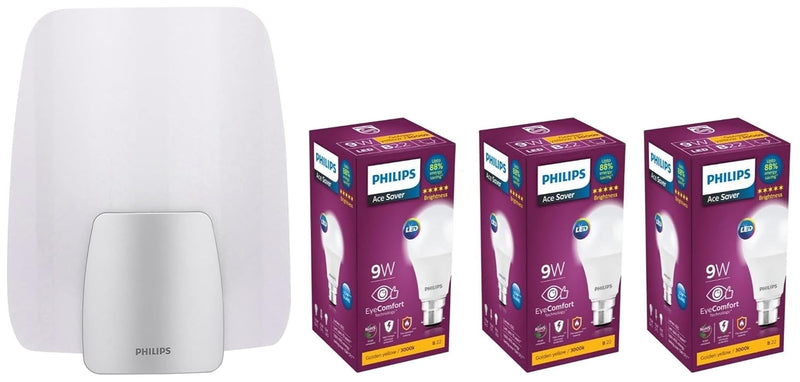 Philips Non-Rechargeable Comet Wall Light 30575(White) 9-Watts B22 LED Warm White LED Bulb, Pack of 3