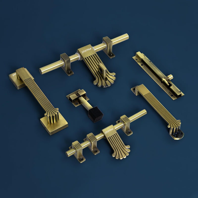 Plantex Door Kit for Single Door/Stainless Steel Door Accessories (10-inch Al-Drop,8-inch Latch,2 Handles of 8 and 7 Inch,7-inch Tower Bolt and 4-inch Door Stopper - (Brass Antique)-1
