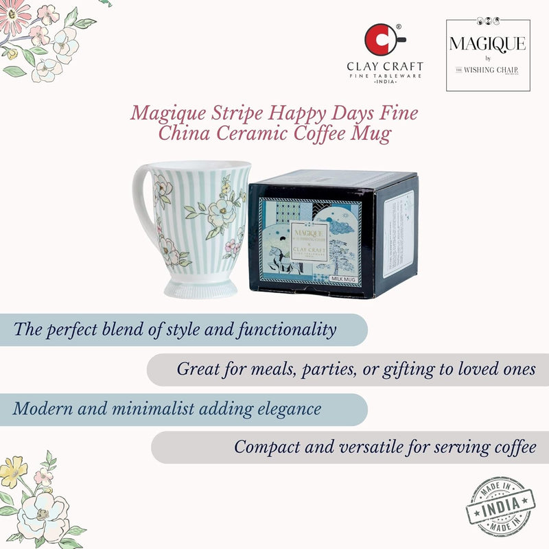 Magique by The Wishing Chair x ClayCraft : Stripe Happy Days Ceramic Coffee Mug 300ml | Fine China Milk Tea Cup | Microwave & Dishwasher Safe | Elegant Mug for Home Office Gifting