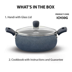 Hawkins Ceramic Nonstick Handi with Glass Lid, 3 Litre, Induction Biryani Pot, Granite Casserole (ICH30G)