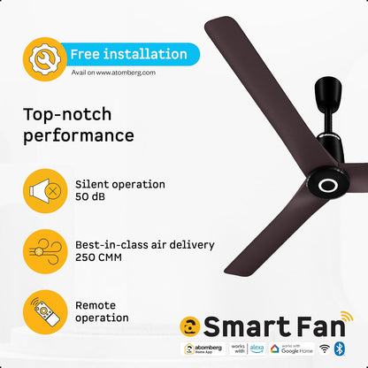atomberg Aris Contour Smart 1200mm Voice Controlled BLDC Ceiling Fan with Remote |BEE 5 Star| Best-in-class Air Flow | Silent Operation| Designer Fan | Free Installation | 5 Year Warranty |Umber Brown