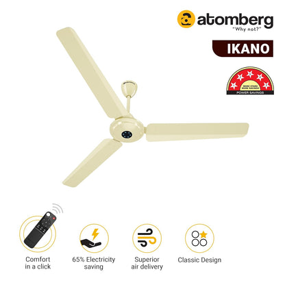 atomberg Ikano 1400mm BLDC Ceiling Fan with Remote Control | BEE 5 star Rated Energy Efficient Ceiling Fan | High Air Delivery with LED Indicators | 3 Year Warranty (Gloss Ivory)