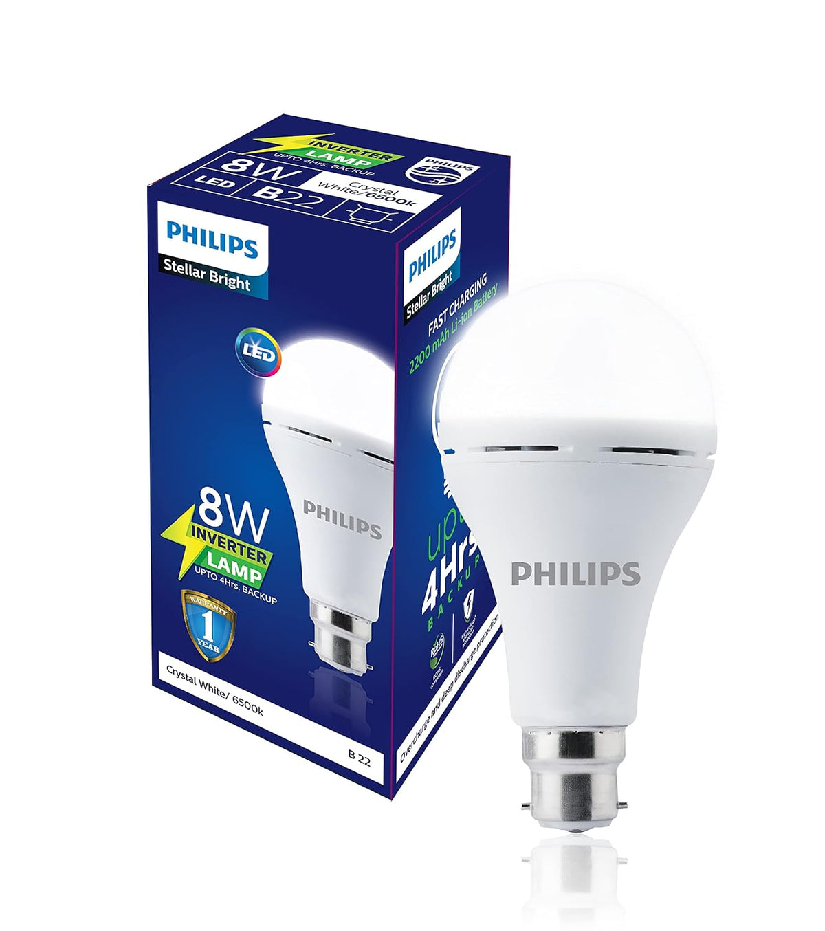 Philips B22 Stellar Bright Rechargeable Emergency Inverter LED Bulb, 8W + 10W Emergency Bulb