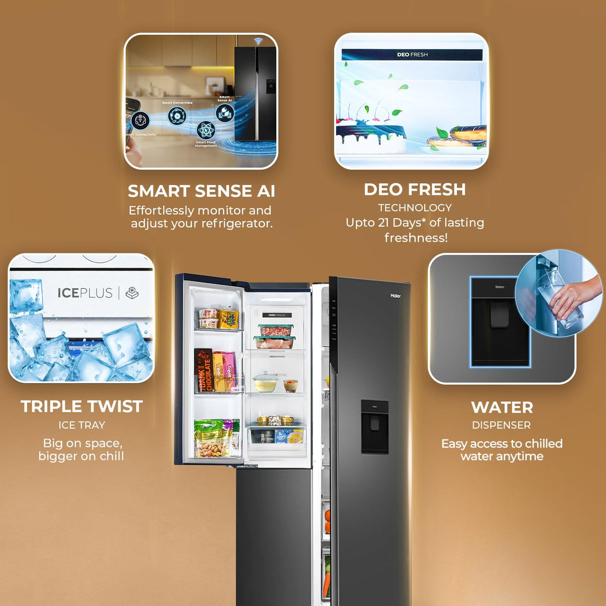 Haier 592 L 3 Star Frost Free Expert Inverter Smart Sense AI enabled 3-Door Side by Side Refrigerator (HRT-683WGKU1, Graphite Black, Magic)-3