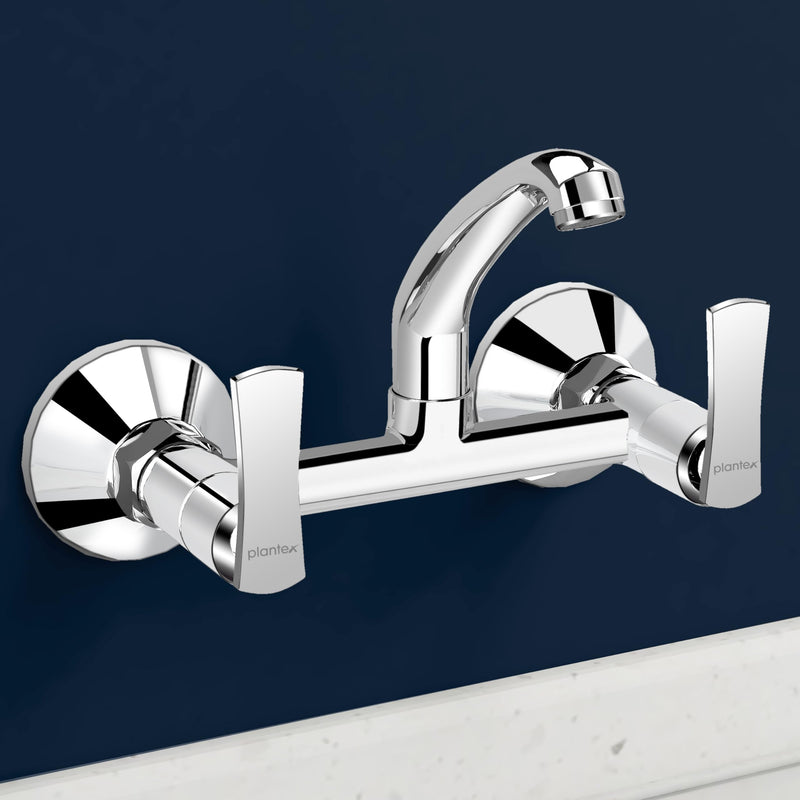 Plantex Sink Cock for Kitchen Sink/360 Degree Rotating with Foam Flow/Wall Mount Swan Neck with Wall Flange and Teflon Tape - Pack of 1 (Chrome, 3523)-1