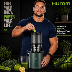 Hurom H320 Cold Press Juicer | Ultra Low Pulp | Slow Juicer | Hopper Fits Whole Produce | Ultra Quiet Motor | Easy Assembly | Cold Press Masticating Juicer, 15 Years Warranty (Green)