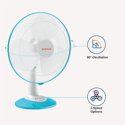 VENUS Sway Plus STF-400 Table Fans | 400mm | 60W |Oscillation with 3 Speed Option | 2 year Gurantee | ISI Certified (Sky Blue)