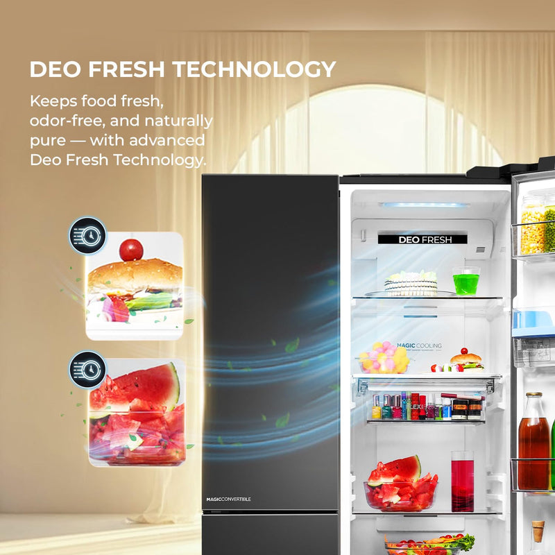 Haier 592 L 3 Star Frost Free Expert Inverter Smart Sense AI enabled 3-Door Side by Side Refrigerator (HRT-683WGKU1, Graphite Black, Magic)-6