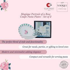 Magique by The Wishing Chair x ClayCraft : Portrait of a Rose Pasta Plates Set of 2 | Ceramic Coupe Plates | Elegant Floral Dinnerware | Ideal Gift for All Occasions | Dishwasher Safe