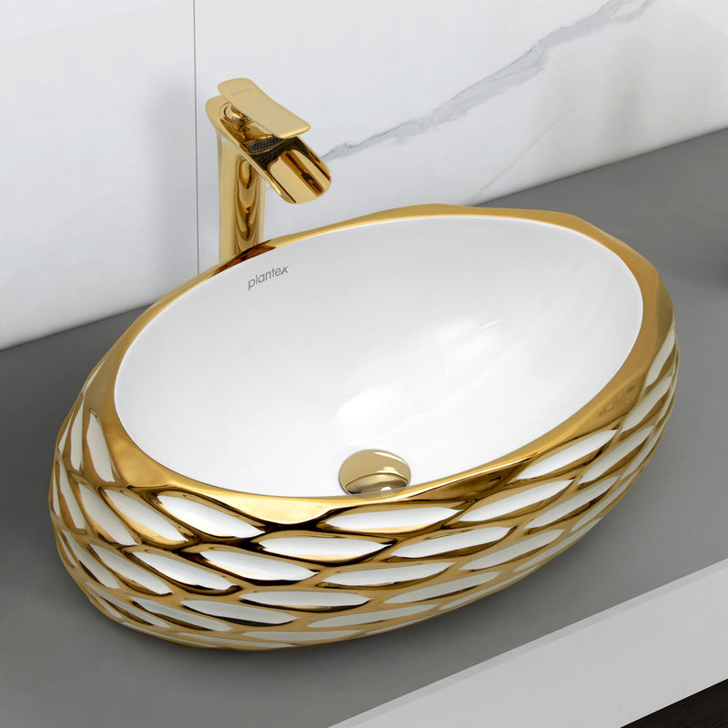 Plantex Table Top Wash Basin For Bathroom/Designer Ceramic Basin/Countertop Vessel Sink Basin - Indo-European Collection (EQTT-593, 23.5 x 15 x 7 Inch)-1