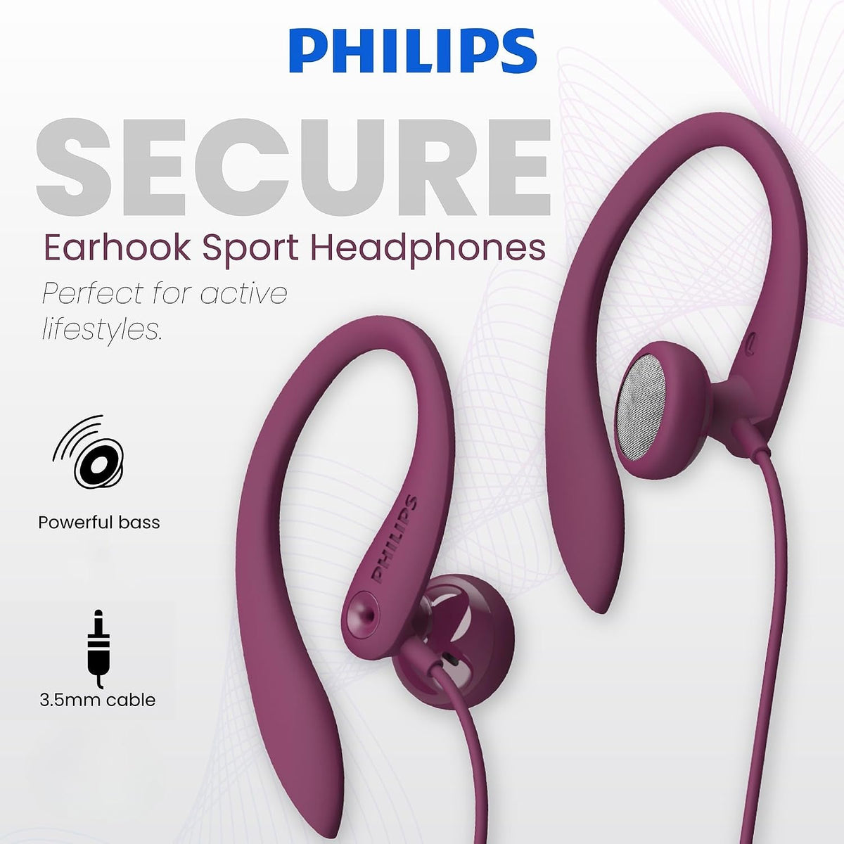 Philips SHS3200PK Flexible Earhook Headphones, Pink (SHS3200PK/37)