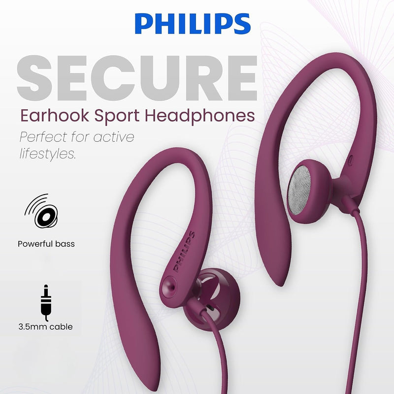 Philips SHS3200PK Flexible Earhook Headphones, Pink (SHS3200PK/37)