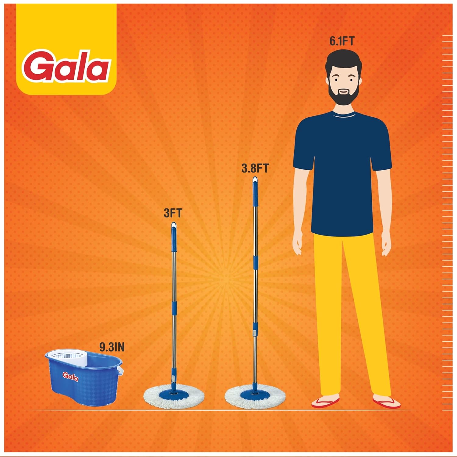 Gala Aqua Spin Mop with 4 Wheels & Big Bucket with 2 Microfiber Refills, Floor Cleaning Mop with Bucket, pocha for Floor Cleaning, Mopping Set (White and Blue)