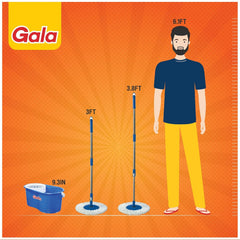 Gala Aqua Spin Mop with 4 Wheels & Big Bucket with 2 Microfiber Refills, Floor Cleaning Mop with Bucket, pocha for Floor Cleaning, Mopping Set (White and Blue)