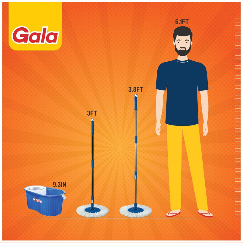 Gala Aqua Spin Mop with 4 Wheels & Big Bucket with 2 Microfiber Refills, Floor Cleaning Mop with Bucket, pocha for Floor Cleaning, Mopping Set (White and Blue)