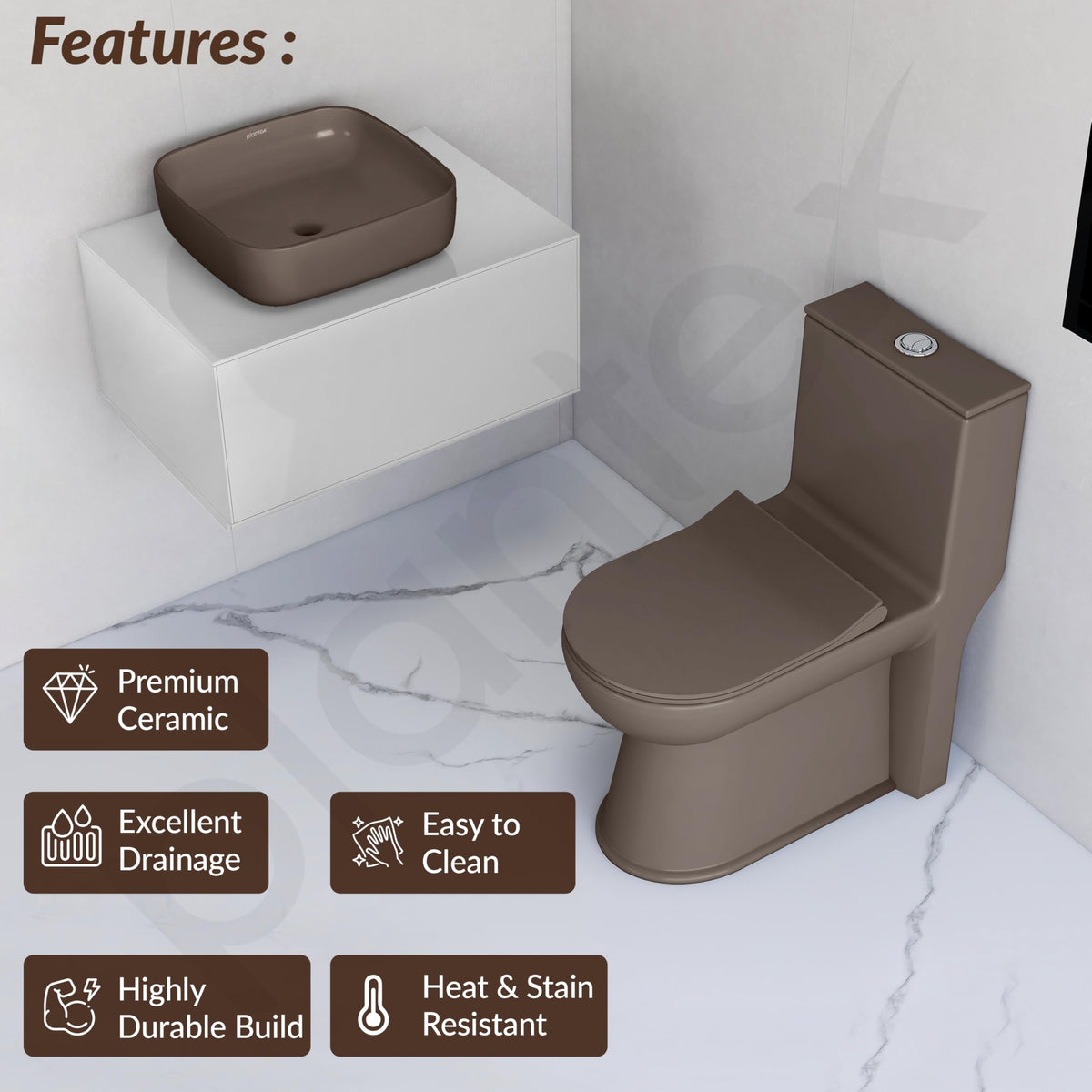 Plantex Ceramic One Piece Commode with Washbasin/Rimless Western Toilet/Bathroom Wash Basin/S Trap Commode for Bathroom - (Choco)-6