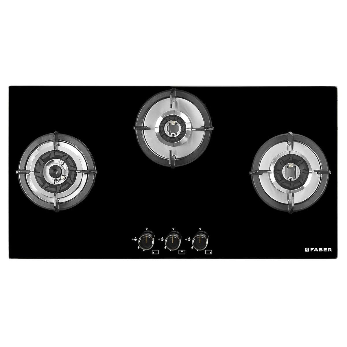 Faber Hob 90 cm 3 Burner|Auto-Ignition|Spillage Proof|Brass Burners|Metal Knobs|Pan Support|2yrs on Burner,5 Yrs Warrant