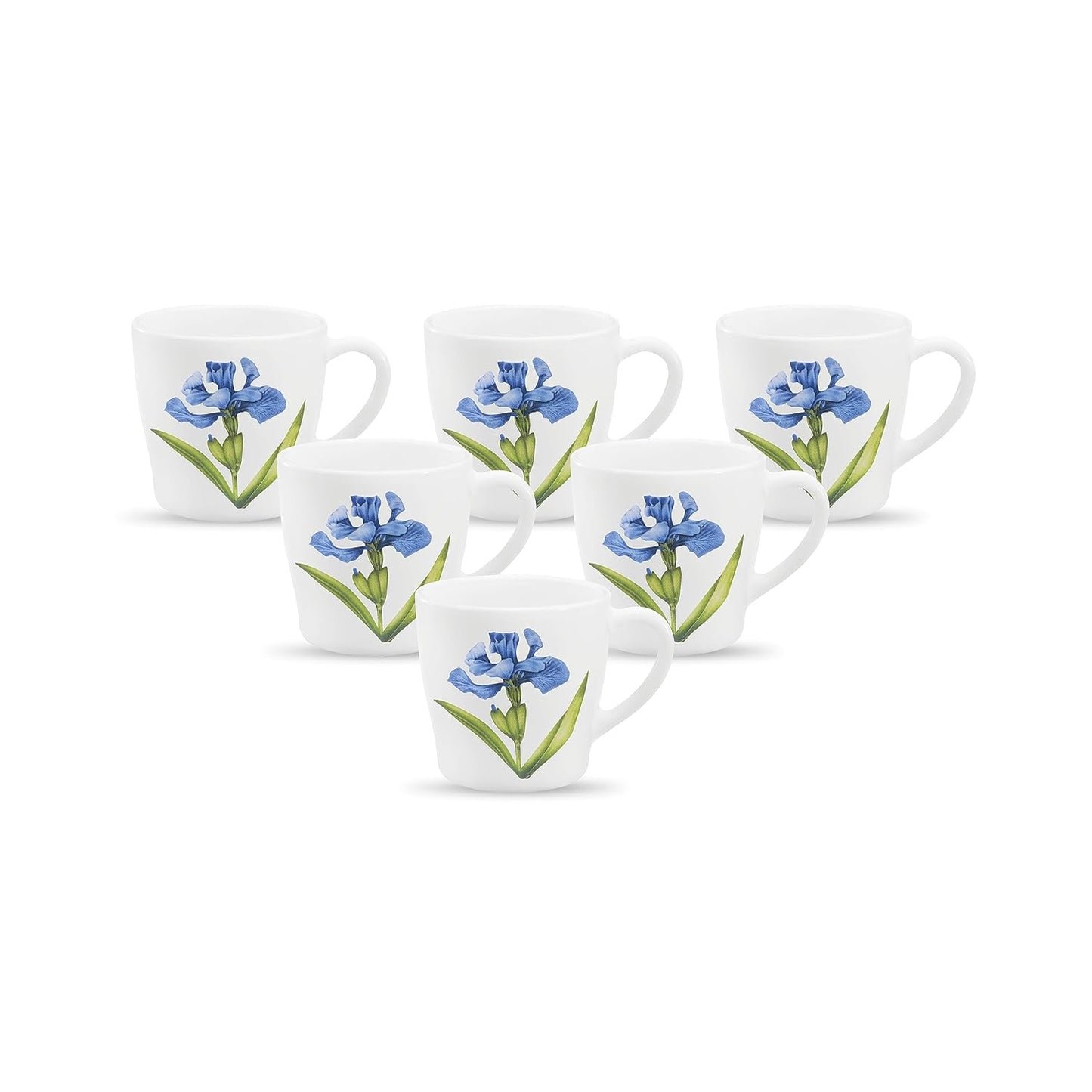 La Opala Diva, Opal Glass Crockery | Cup Gloria, Set of 6 | Royal Iris, 160 ml | for Tea & Coffee | Microwave Safe | 100% Vegetarian | Toughened Extra Strong | Super Light | Super White