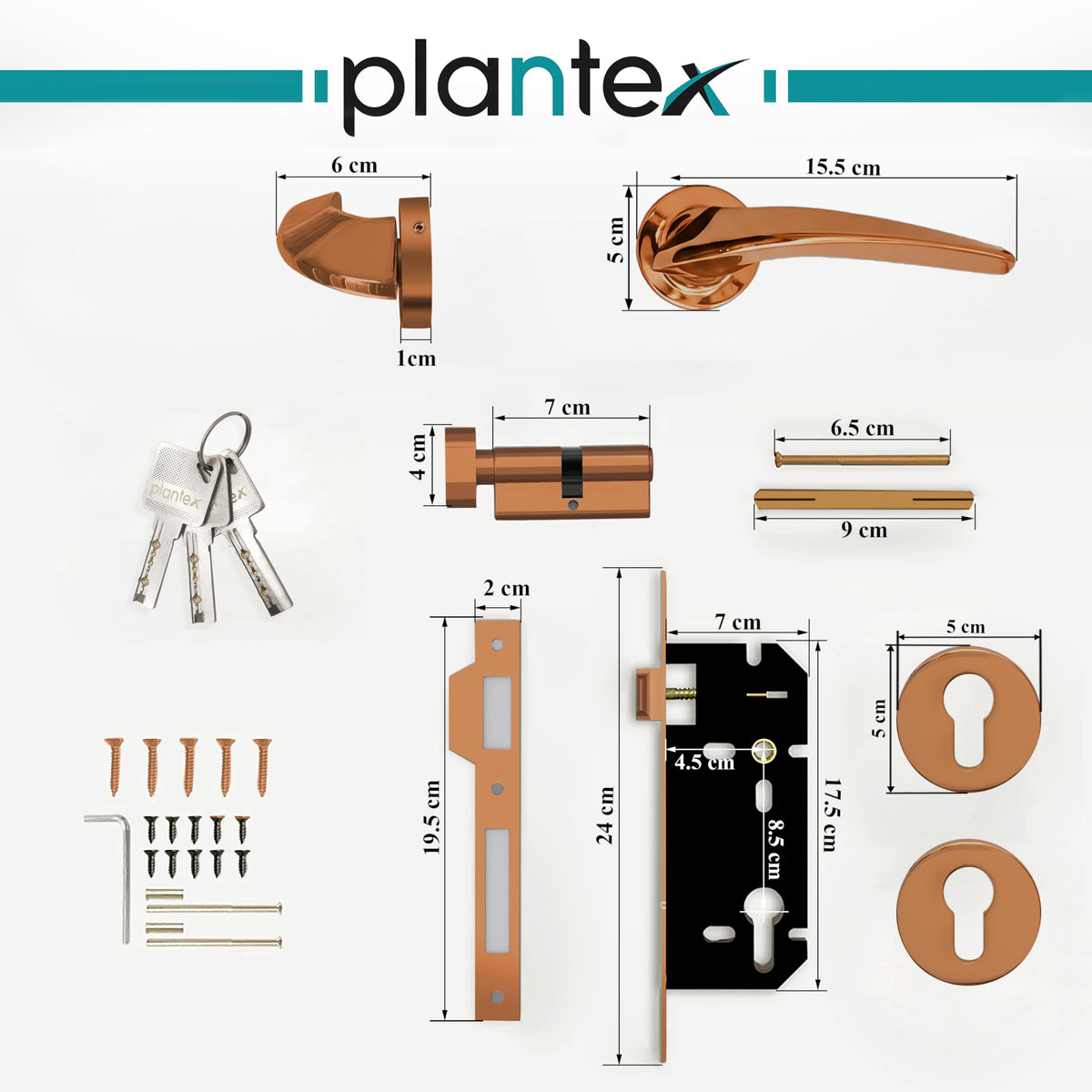 Plantex Door Lock for Home/Main Door Lock Set/Mortise Lock Set with Brass Lock Body & Cylinder - 3 Years of Warranty (7128, PVD Choco)-2