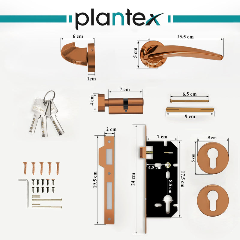 Plantex Door Lock for Home/Main Door Lock Set/Mortise Lock Set with Brass Lock Body & Cylinder - 3 Years of Warranty (7128, PVD Choco)-2
