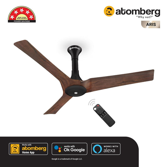 atomberg Aris 1200mm BLDC Ceiling Fan with IoT & Remote Control | Smart Fan with Noiseless Operation | (Dark Teakwood)