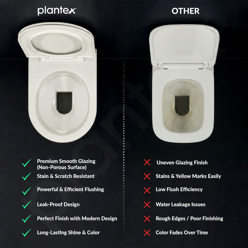 Plantex Platinum Ceramic Wall Hung Western Commode/Rimless Washdown Commode for Toilet/Western Toilet With Soft Close Toilet Seat - P Trap (Thunder)-5