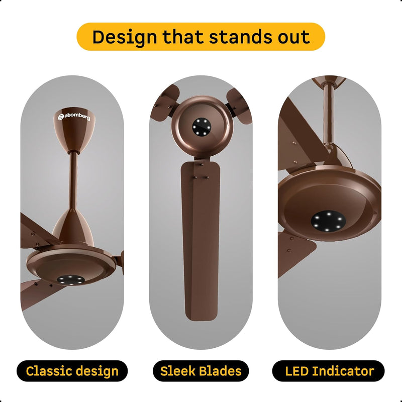 atomberg Efficio Alpha 1200mm BLDC Ceiling Fan with Remote Control | BEE 5 star Rated Energy Efficient Ceiling Fan | High Air Delivery with LED Indicators | 2 Year Warranty (Gloss Brown)