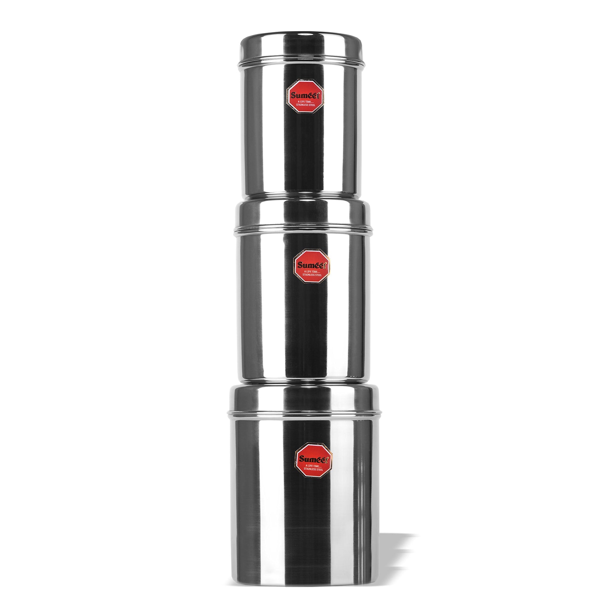 Sumeet Stainless Steel Vertical Canisters/Ubha Dabba/Storage Containers Set of 6Pcs (350ML, 500ML, 700ML, 900ML, 1.25Ltr, 1.6Ltr), Silver