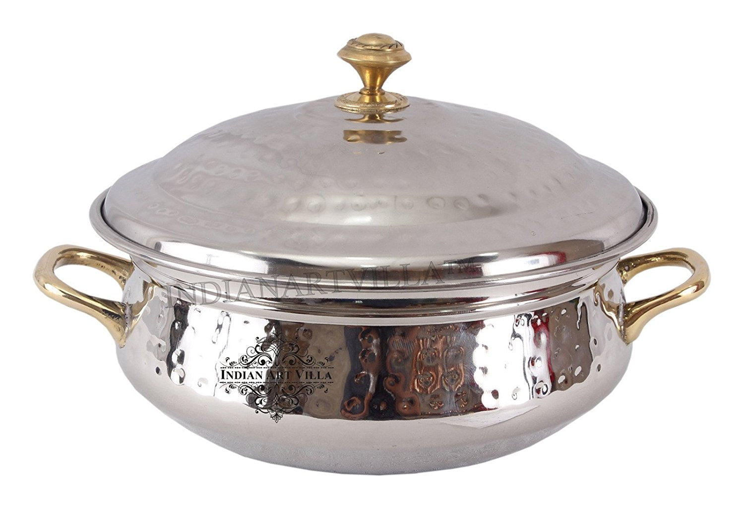 Steel Hammered Design Handi Brass Handle with Steel Lid|1000 ML
