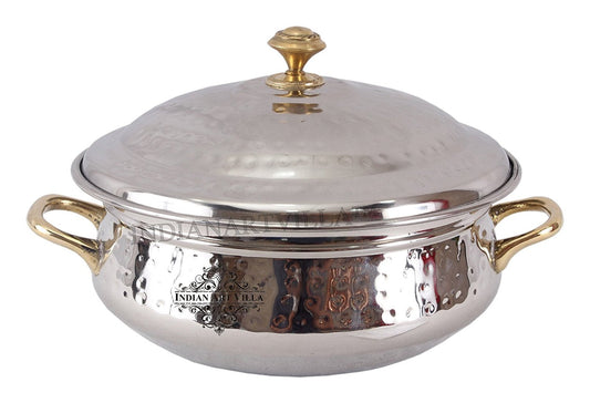 Steel Hammered Design Handi Brass Handle with Steel Lid|1000 ML