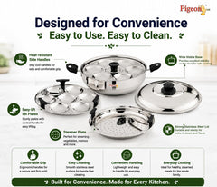 Pigeon Stainless Steel Regal Multi Kadai with 2 Idli Plates(13 Idlies),1 Steamer Plate| Momo Maker|Multi Pot|Steaming Se