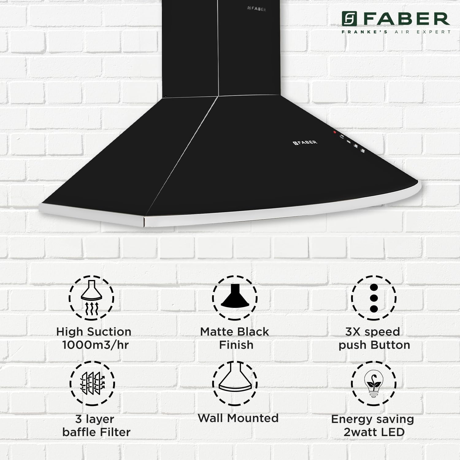 Faber 90 cm 1000 m³/hr Pyramid Kitchen Chimney | 3 Baffle Filters |12 years warranty on Motor|Motor- 240 Watt [HOOD CLASS PRO PB BK 90,Black]