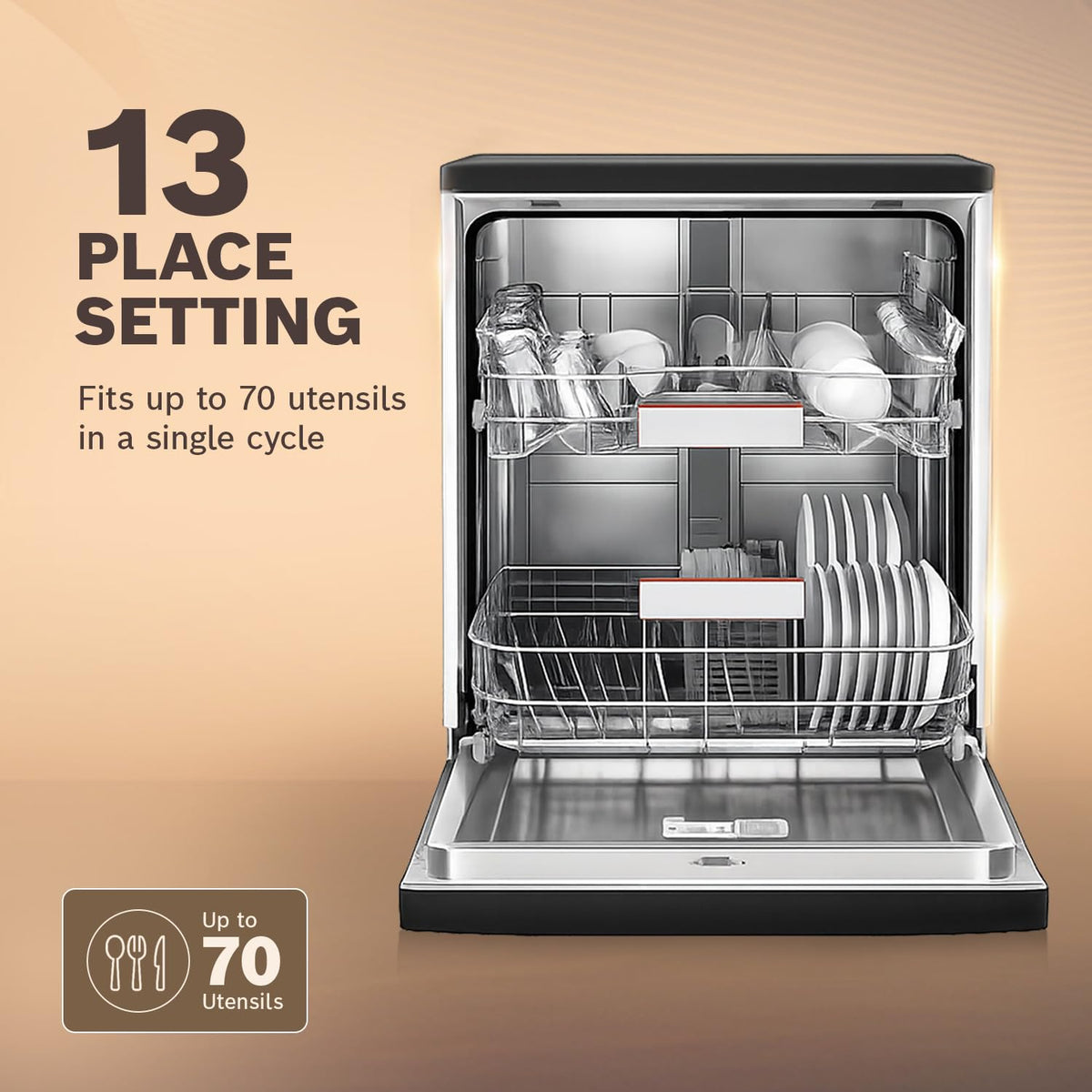 Bosch 13 Place Setting (fits up to 70 utensils) Free-Standing Dishwasher for Indian Utensils (SMS66GB01I)-4