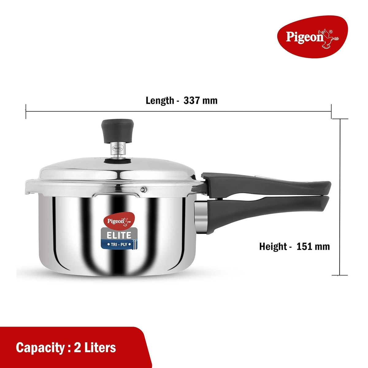 Pigeon by Stovekraft Elite Shine Tri-Ply Body Outer Lid Pressure Cooker, Induction and Gas Stove Compatible