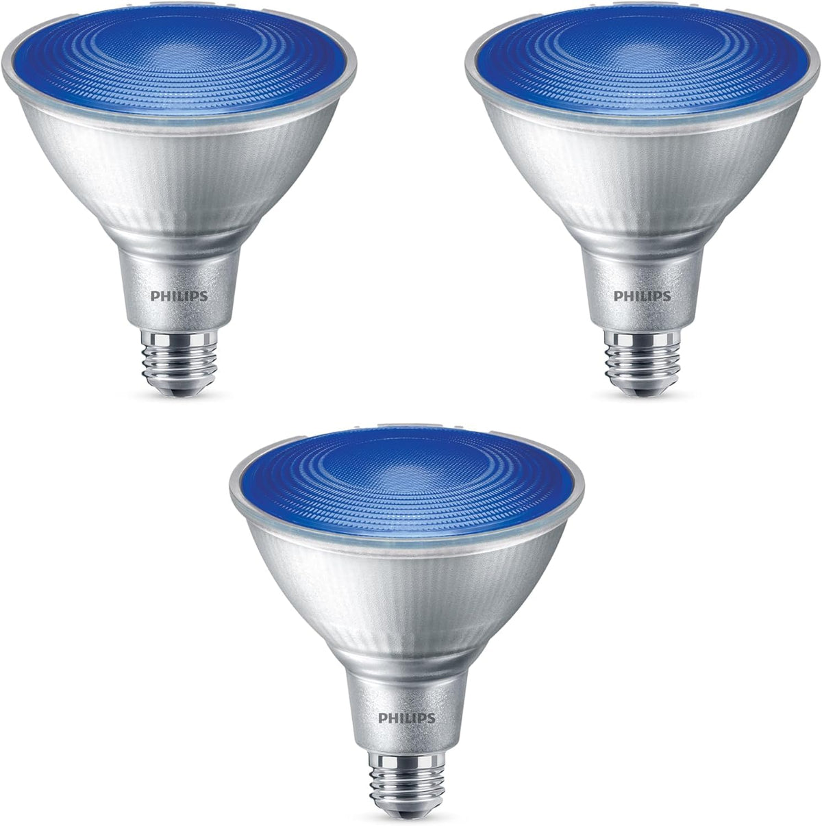 Philips LED 90W PAR38 3-Pack Outdoor Blue Party (3000K) (13.5W = 90W) Flicker-Free Light Bulbs (Pack of 3)