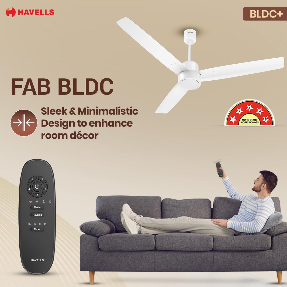 Havells FAB BLDC Ceiling Fan 1200 mm, 380 RPM, Savings upto 65%, Reverse Rotation, 4 Modes (Boost, Sleep, Breeze, Mop), Low Wattage 30 W, Low Noise-3
