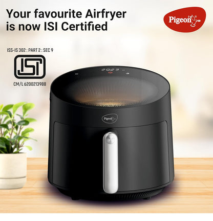 Pigeon by Stovekraft STELLAR Air Fryer Large 5.5L | 1500W BLADELESS Airfryer | Unique See Through Top View Glass | 360 AirWhirl Technology | Digital Touchscreen | 8 PRESETS Menu | Shake Feature