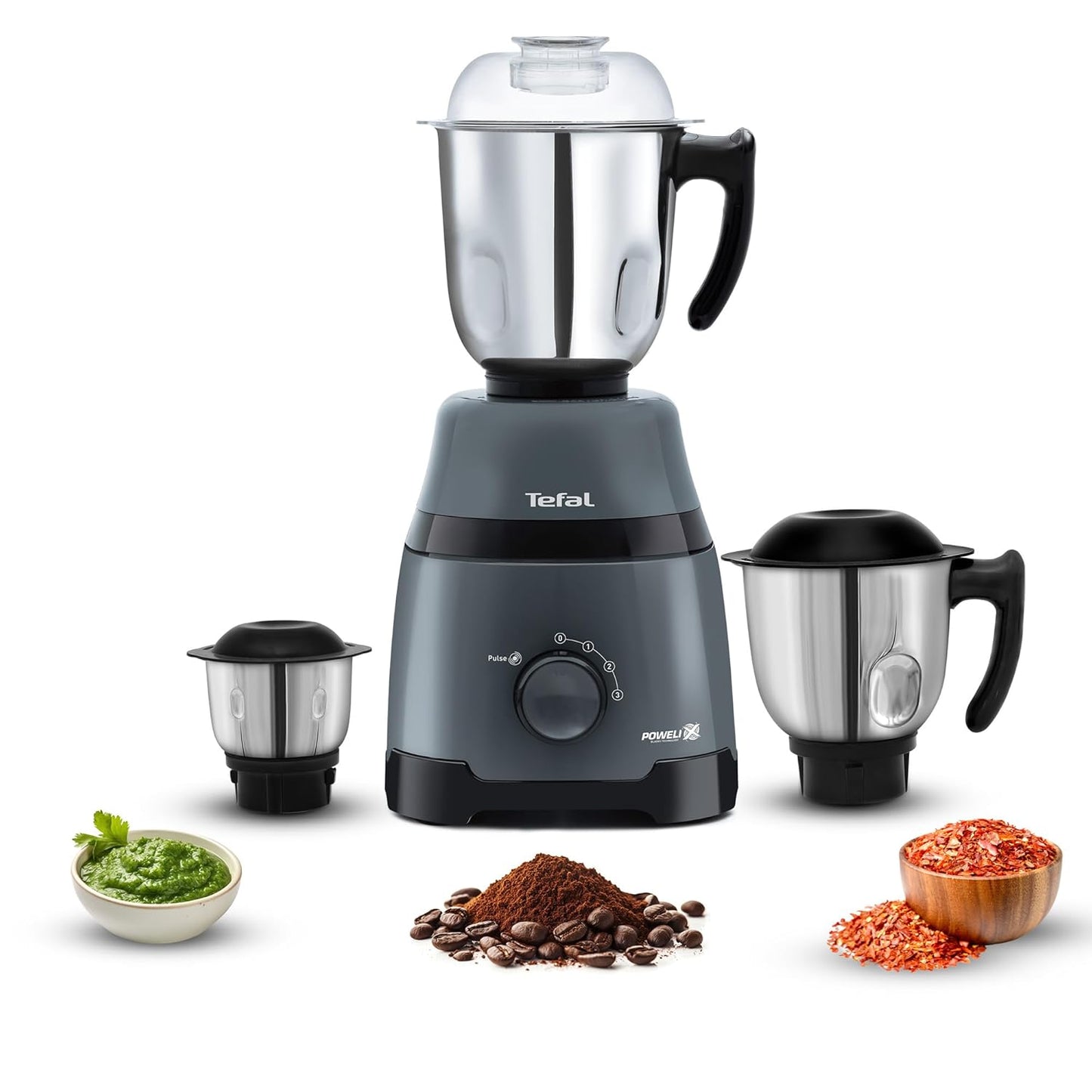 Tefal Grindmax HD 1000W Copper Motor with Durable Ball Bearing Mixer Grinder with 3 Leak-Proof Heavy Duty Jars, High-Speed 20,000 RPM Motor, Europe’s No.1 Brand, Best Mixer Grinder for Indian Cooking