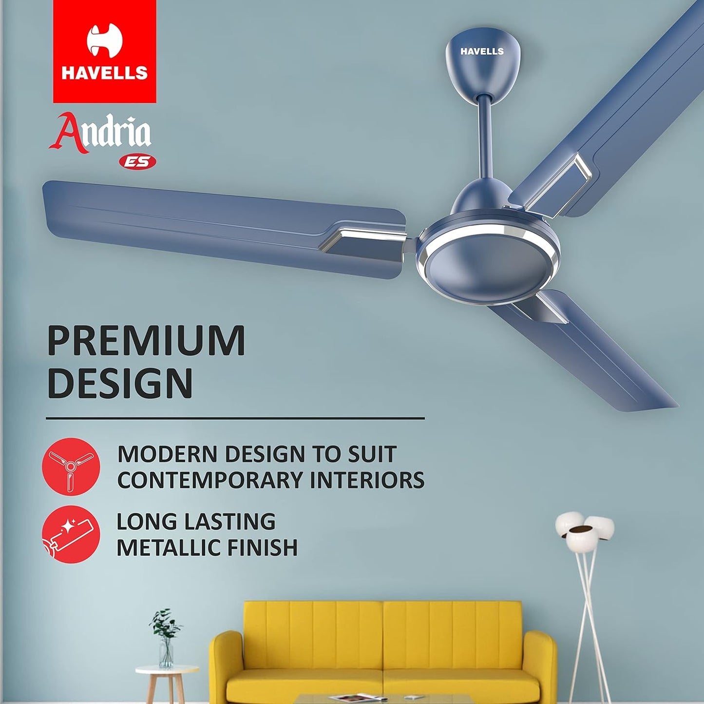 Havells 1200Mm Andria Energy Saving Ceiling Fan (4 stars, Indigo Blue, Pack Of 2)