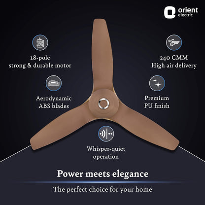 Orient Electric’s 1230 mm Aeroquiet ceiling fan |Best-in-class 18-pole motor| BEE 2-Star Rated Energy Efficient Fan | 100% Copper motor |Noiseless fans | 2-year warranty | Caramel Brown, pack of 1
