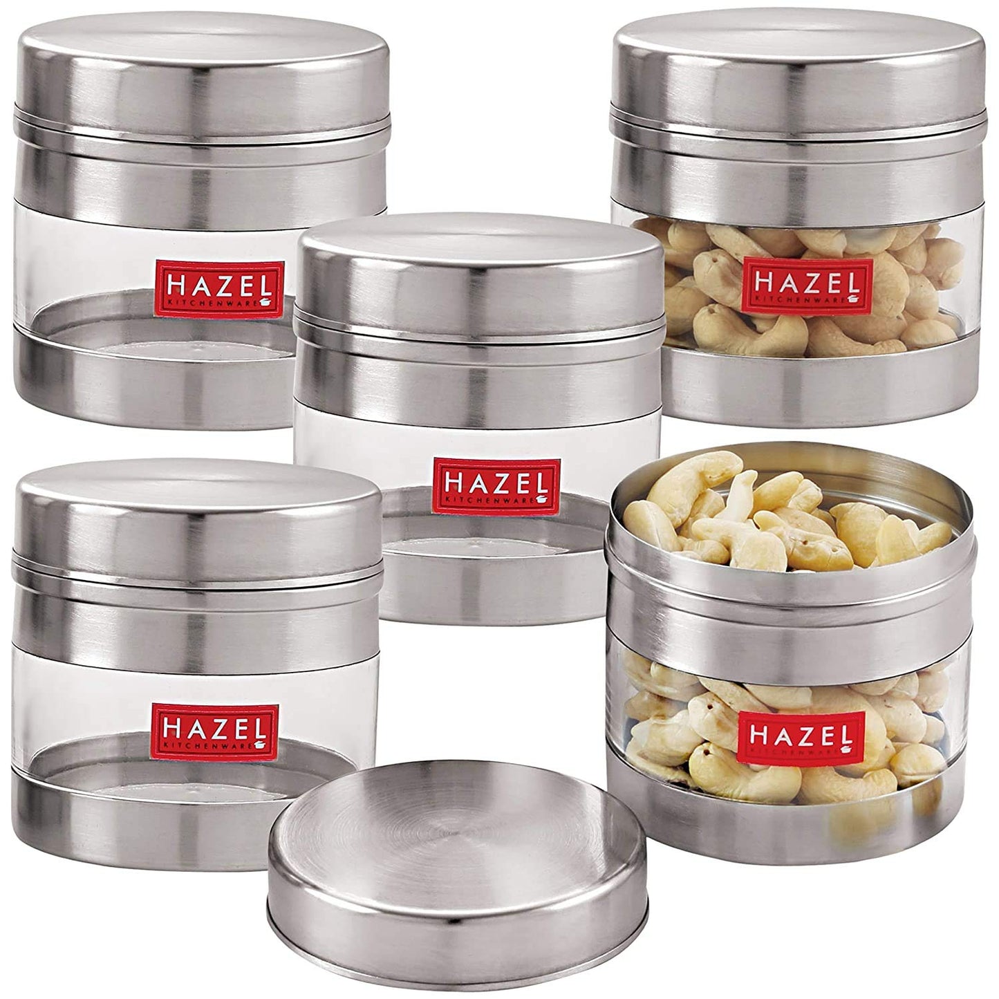 HAZEL Stainless Steel Kitchen Containers| 1 Ltr Each Transparent Kitchen Container Set with Matt Finish | Multipurpose Storage Box for kitchen containers, Set of 6