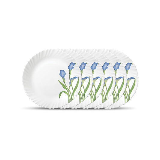 La Opala Novo Collection Opal Glass Crockery | Full Plate Set of 6 | Tender Trio Design | Plates for Dining & Gifting | Microwave Safe | 100% Vegetarian | Extra Strong | Super Light & White