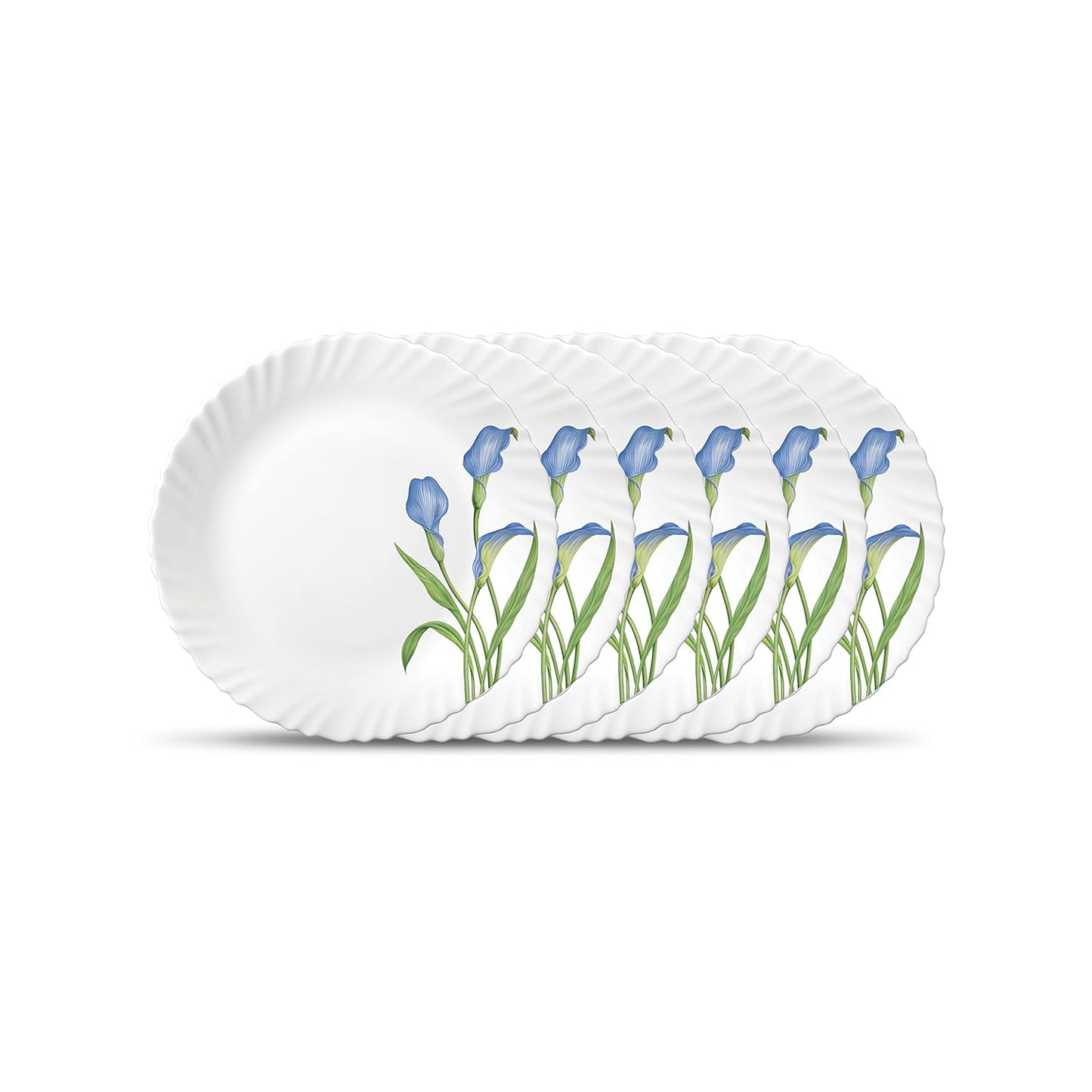 La Opala Novo Collection Opal Glass Crockery | Full Plate Set of 6 | Tender Trio Design | Plates for Dining & Gifting | Microwave Safe | 100% Vegetarian | Extra Strong | Super Light & White