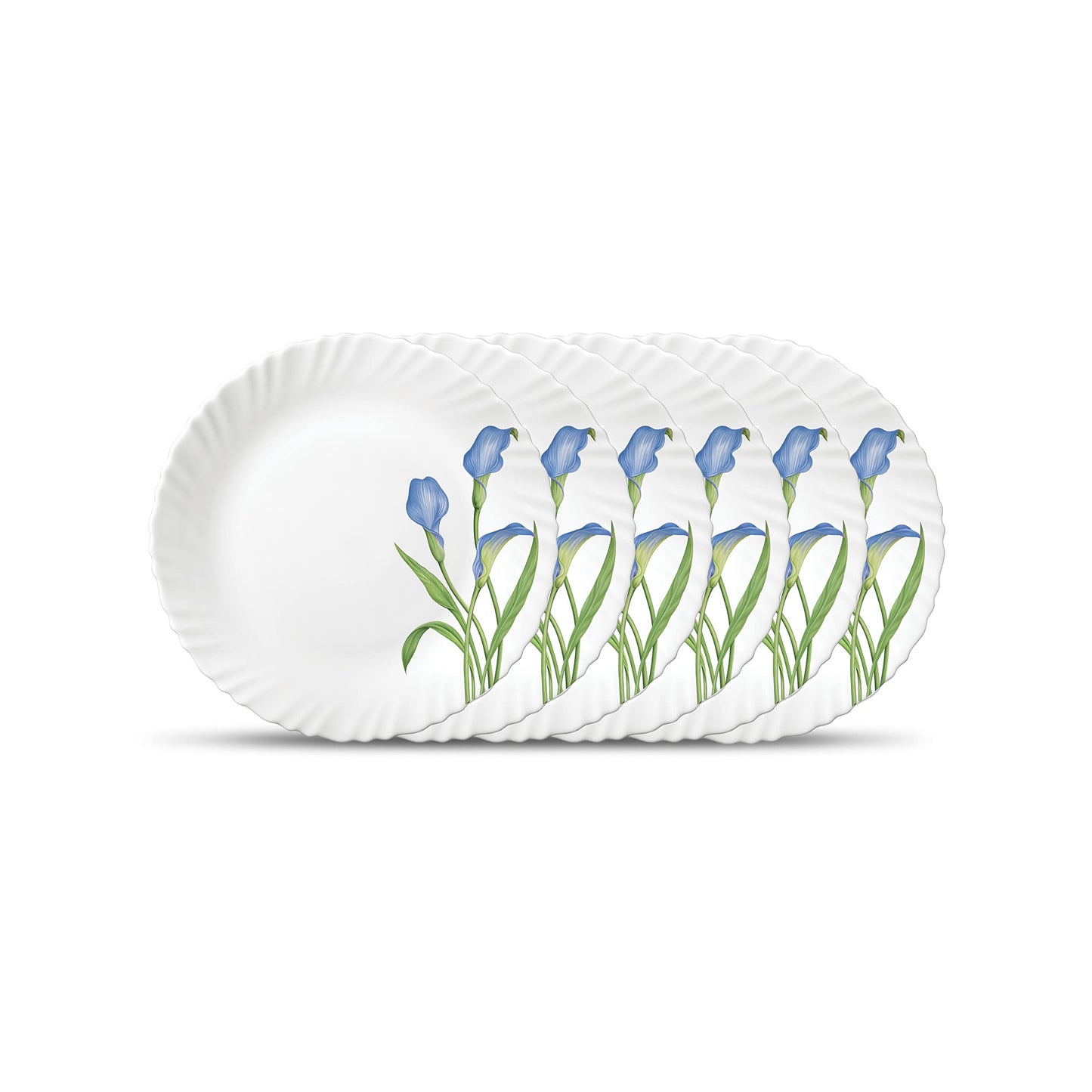 La Opala Novo Collection Opal Glass Crockery | Full Plate Set of 6 | Petite Roses Design | Plates for Dining & Gifting | Microwave Safe | 100% Vegetarian | Extra Strong | Super Light & White