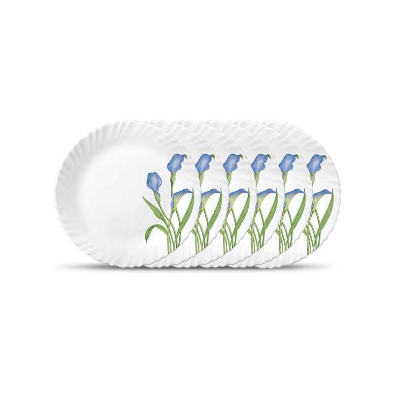 La Opala Novo Collection Opal Glass Crockery | Full Plate Set of 6 | Petite Roses Design | Plates for Dining & Gifting | Microwave Safe | 100% Vegetarian | Extra Strong | Super Light & White