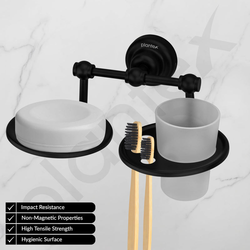 Plantex 304 Stainless Steel Skyllo Soap and Brush Holder Stand for Bathroom and Wash Basin (Black)-2
