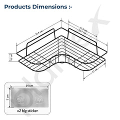 Plantex Corner Shelf for Bathroom Wall/Bathroom Organizer Without Drill/Kitchen Shelf/Bathroom Corner Shelves/Steel Bathroom Shelf- Pack of 2 (Black,CED Powder Coated)-3